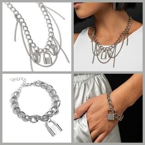 Silvertone Chain Necklace and Bracelet Set, NWT